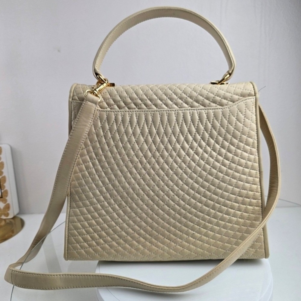 Bally Vintage Cream Quilted Leather Top Handle Bag Crossbody Made in Italy - Picture 2 of 15